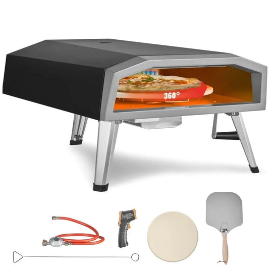 Outdoor 16 Inch Gas Pizza Oven Portable Stainless Steel 360 Rotating Stone Waterproof Cover Peel IR Thermometer Gas CSA