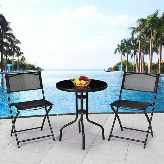 Bistro Set Garden Backyard Table Folding Chairs Outdoor Patio Furniture Black