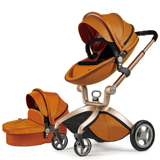 Hot Mom F22 Baby Stroller 3 In 1 Adjustable Seat Aluminum Frame Solid Rubber Tires Rain Cover Mosquito Net Large Storage Basket
