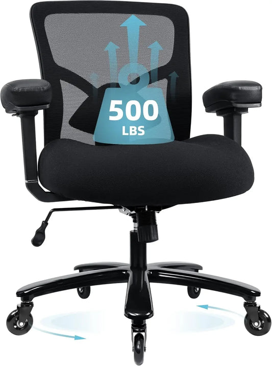 Big And Tall Office Chair 500lbs Ergonomic Mesh Desk Chair Heavy Duty Computer Chair Wide Thick Seat Cushion Black