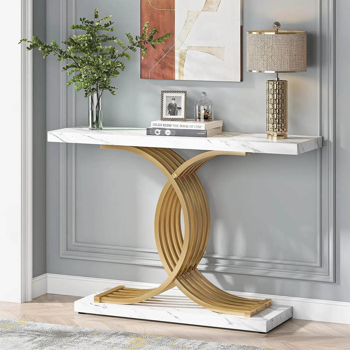 Tribesigns Gold Entryway Table 39 Inch Faux Marble Console