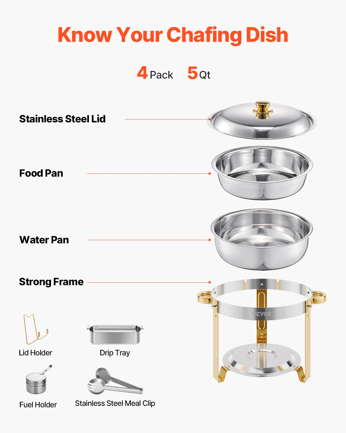 Vevor 4 Pack Chafing Dish Buffet Set Stainless Steel Chafer