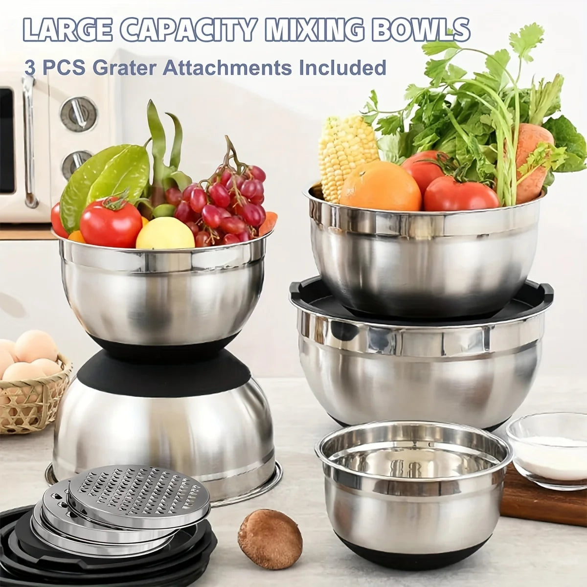 8Pc Stainless Steel Mixing Bowls With Airtight Lids Set