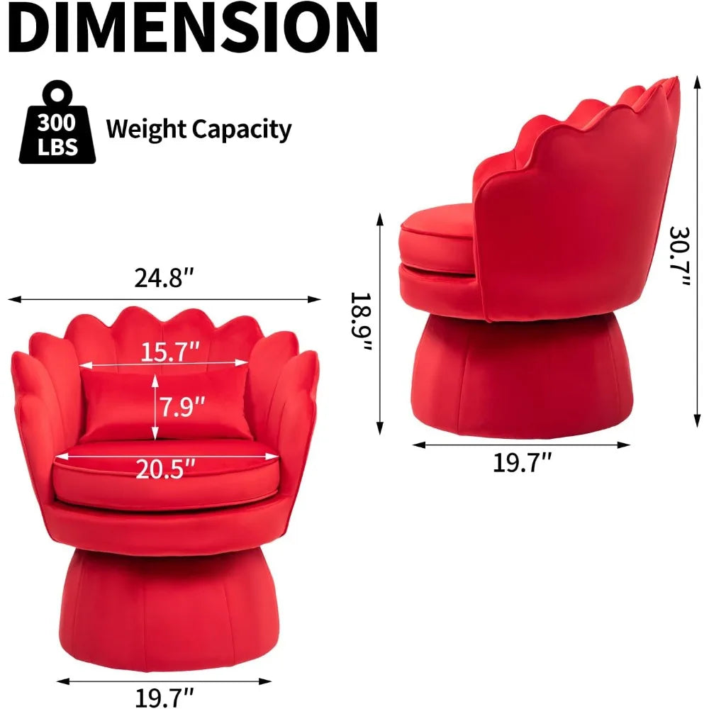 360° Swivel Accent Chair, Mid-Century Modern Velvet Barrel Chair, Comfy Shell Shape Arm Chair with Lumbar Pillow for Living Room
