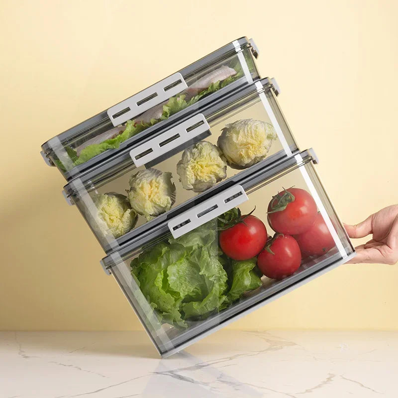 Kitchen Storage Food Organizer Container Seal Stable Cans for Fridge High Capacity Fresh Eggs Vegetable Fruit Storage Box Gray