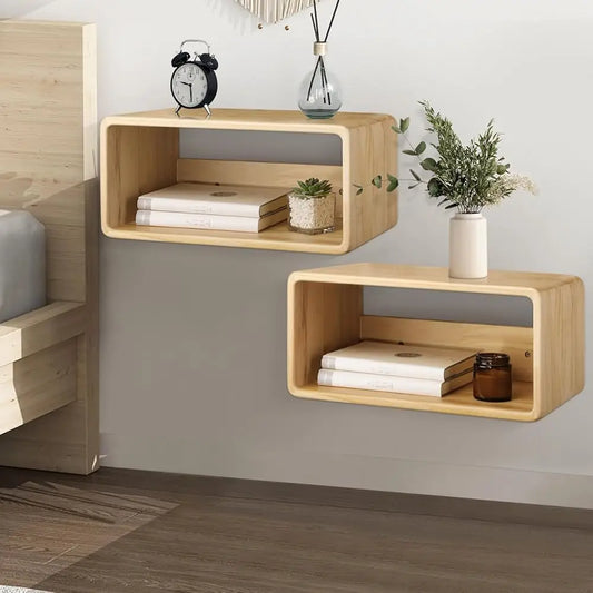 Floating Nightstand Set 2 Wall Mounted Pine Wood Table