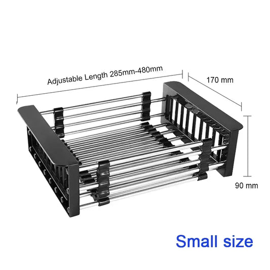 Kitchen Stainless Steel Sink Drain Rack 304 Dish Drying Rack Storage Organizer Black Small