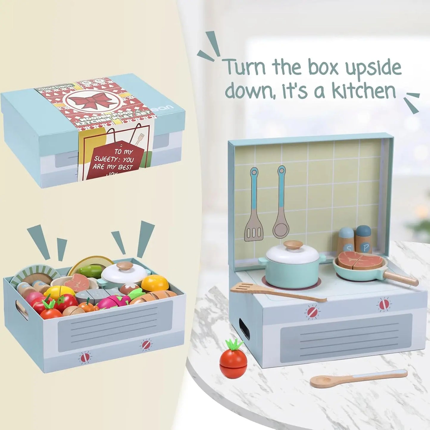 Wooden Play Food Set 78Pcs Pretend Cooking Toys Vegetables