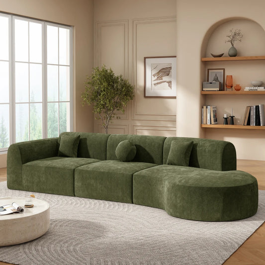 Elegant Green 140 Inch Curved Sectional Sofa 6 Seater
