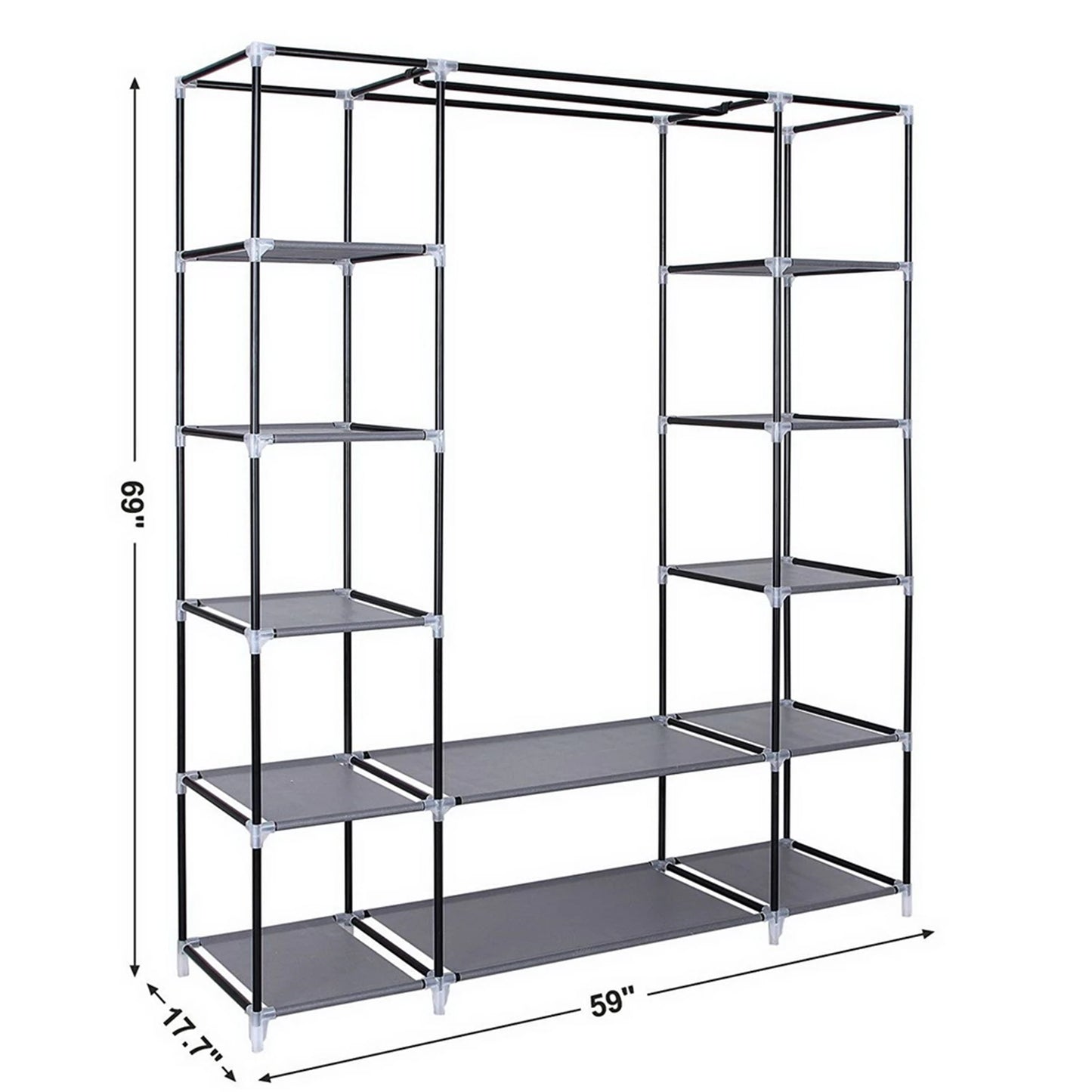 69 Inch Portable Clothes Closet Wardrobe Storage Organizer Non Woven Fabric Easy Assembly Strong Durable