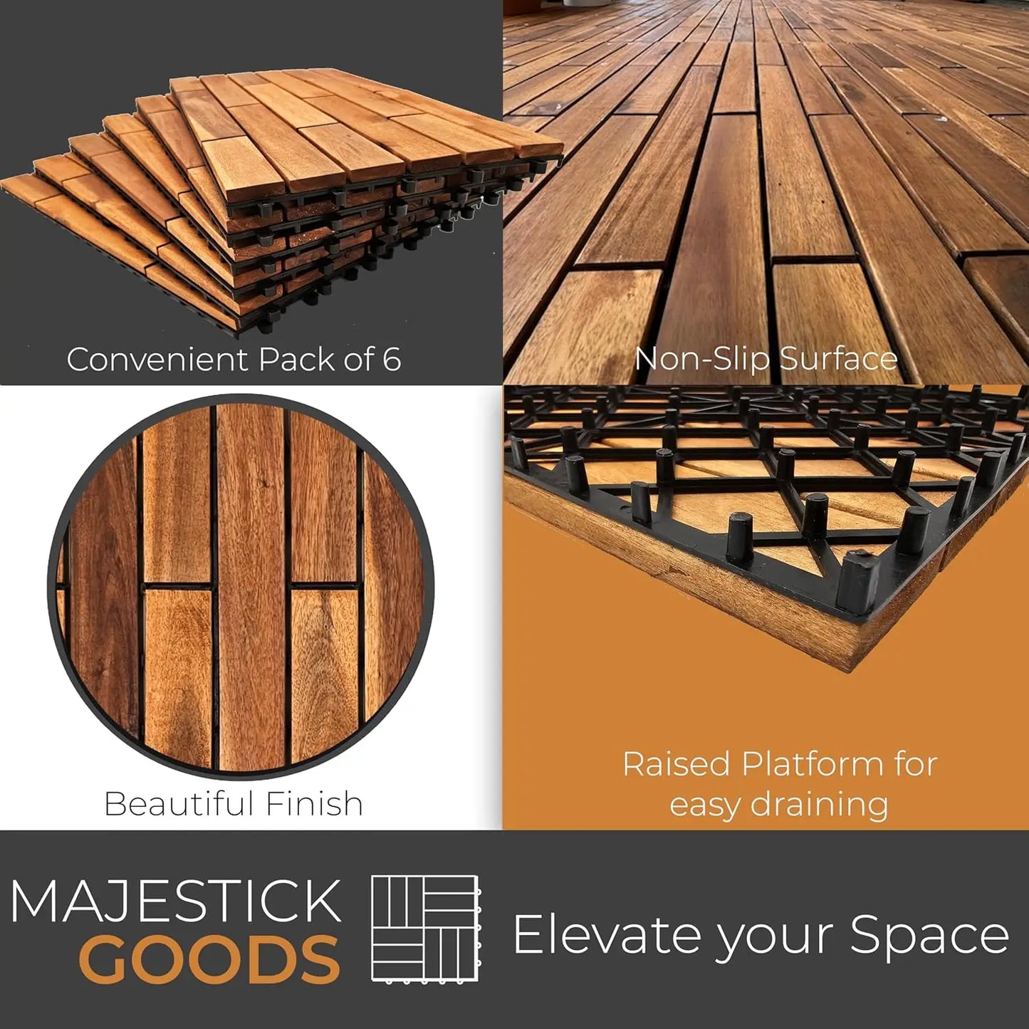 Interlocking Deck Tiles 24x12 Acacia Hardwood Outdoor Patio