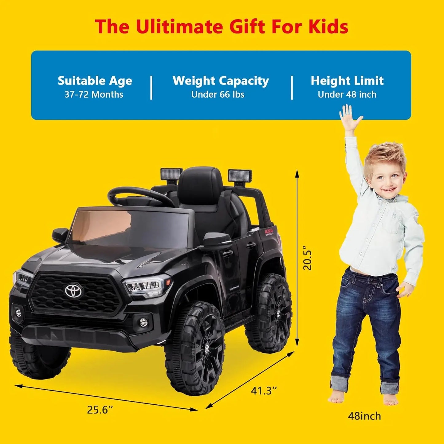12V Kids Ride On Truck With Remote 3 Speeds LED Lights
