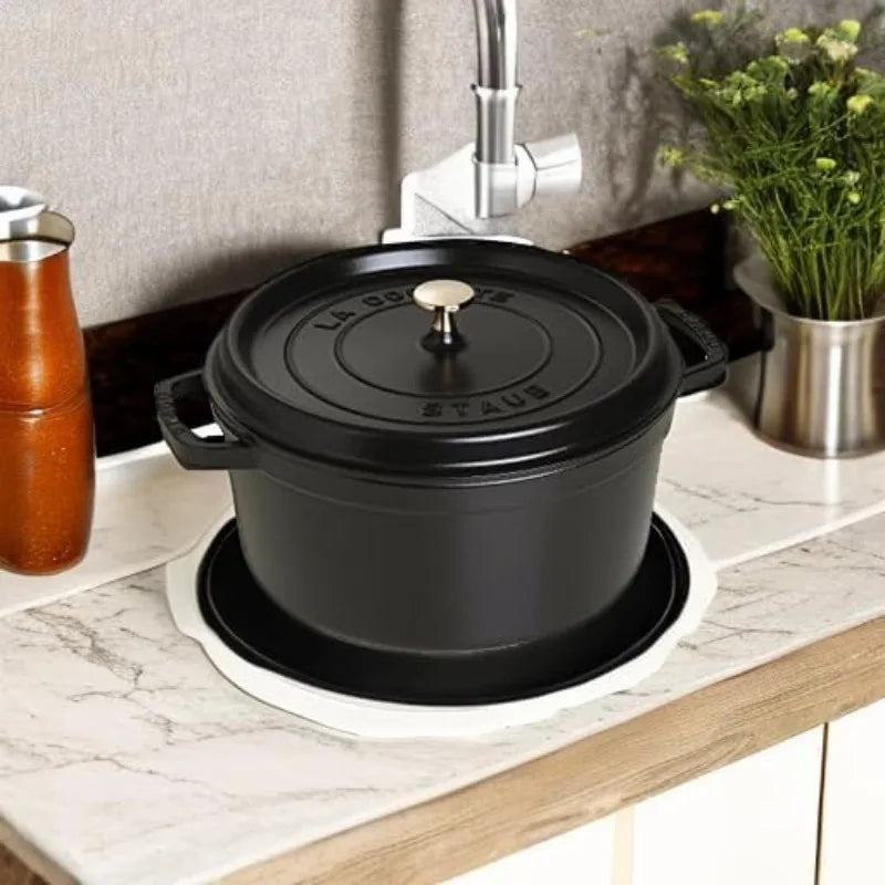Staub Cast Iron Dutch Oven 7 Qt Round Cocotte Black Matte