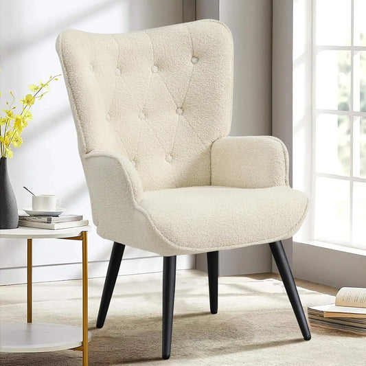 Boucle Upholstered Wingback Accent Chair for Living Room