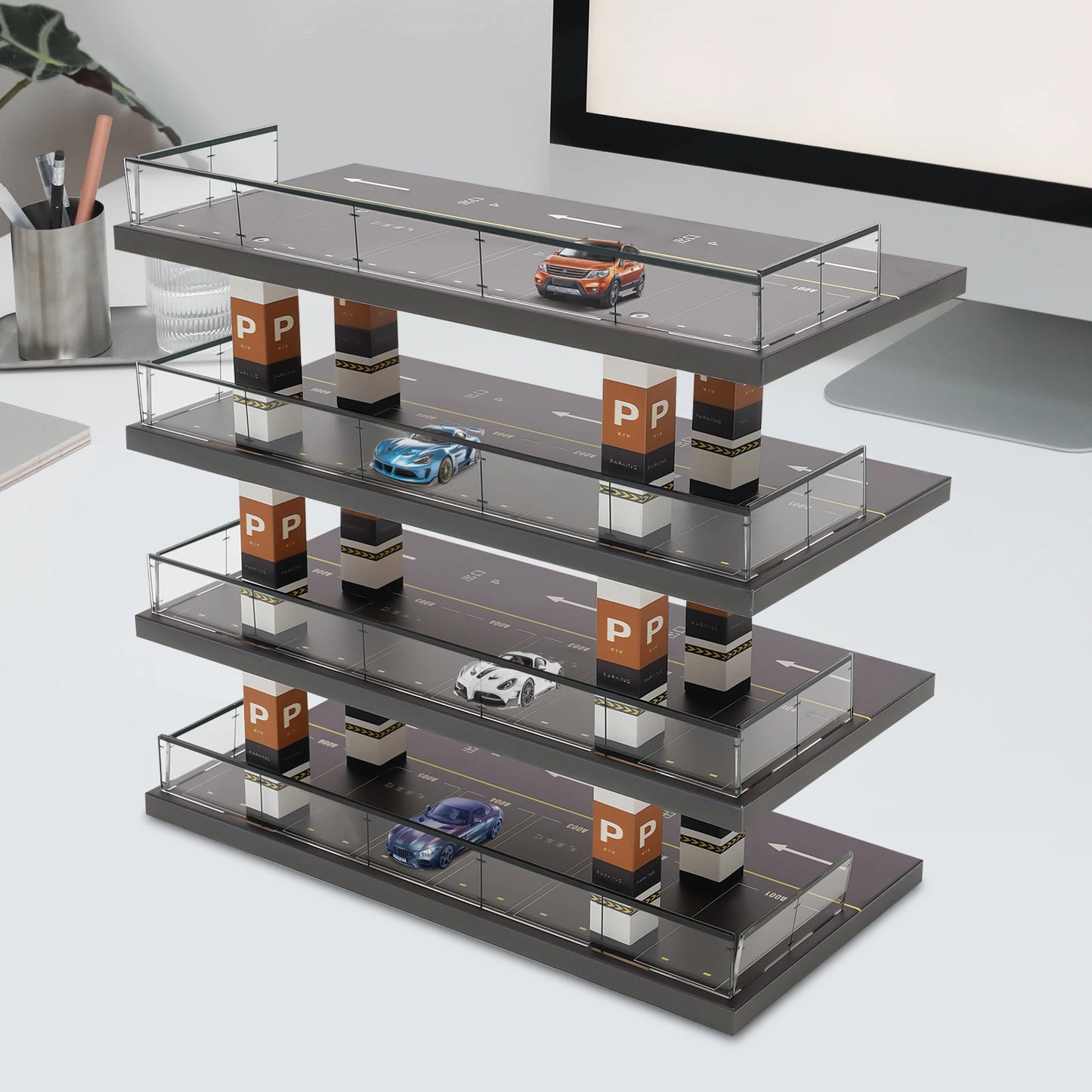 1/64 Parking Lot Toy Car Display Rack and Storage Cabinet
