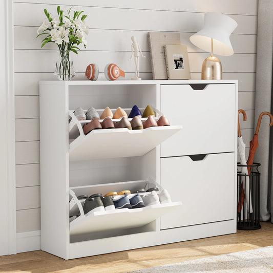 VOWNER Shoe Storage Cabinet with 4 Flip Drawers Freestanding Shoe Cabinet for Home Furniture