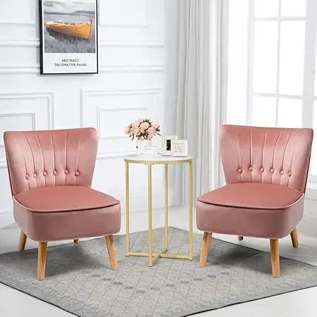 Set Of 2 Modern Velvet Accent Chairs Armless With Wood Legs