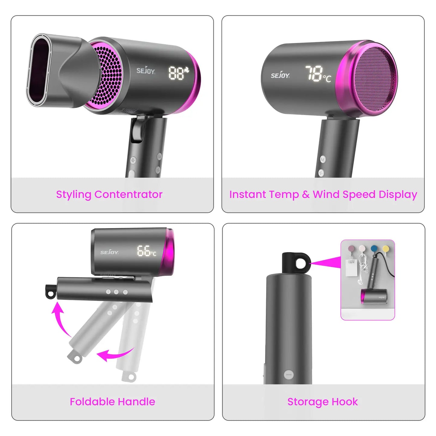 Sejoy Hair Dryer 1800W Professional Salon Ionic Blow Dryer with Negative Nozzle