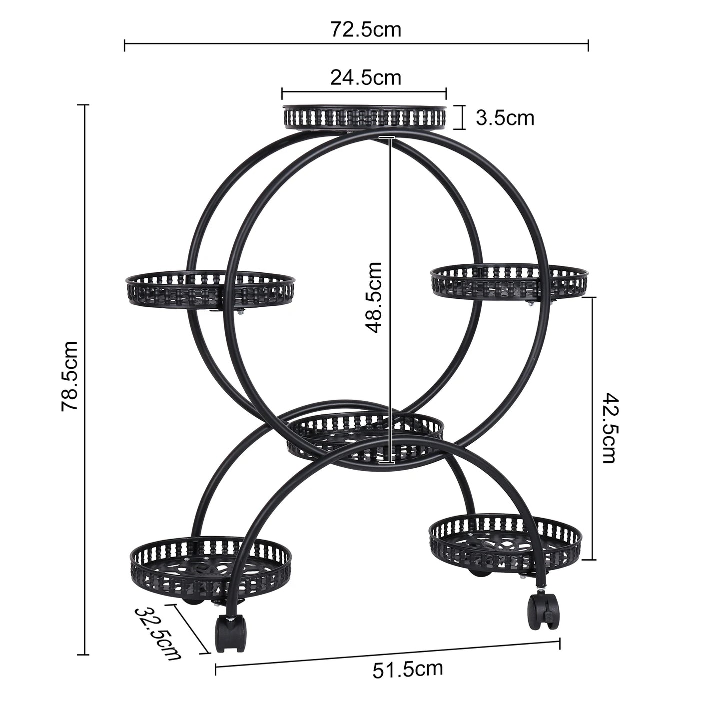 4 Layer 6 Pots Flower Holder Plant Stand Shelf 4 Wheel Free Moving Display Rack for Balcony and Garden
