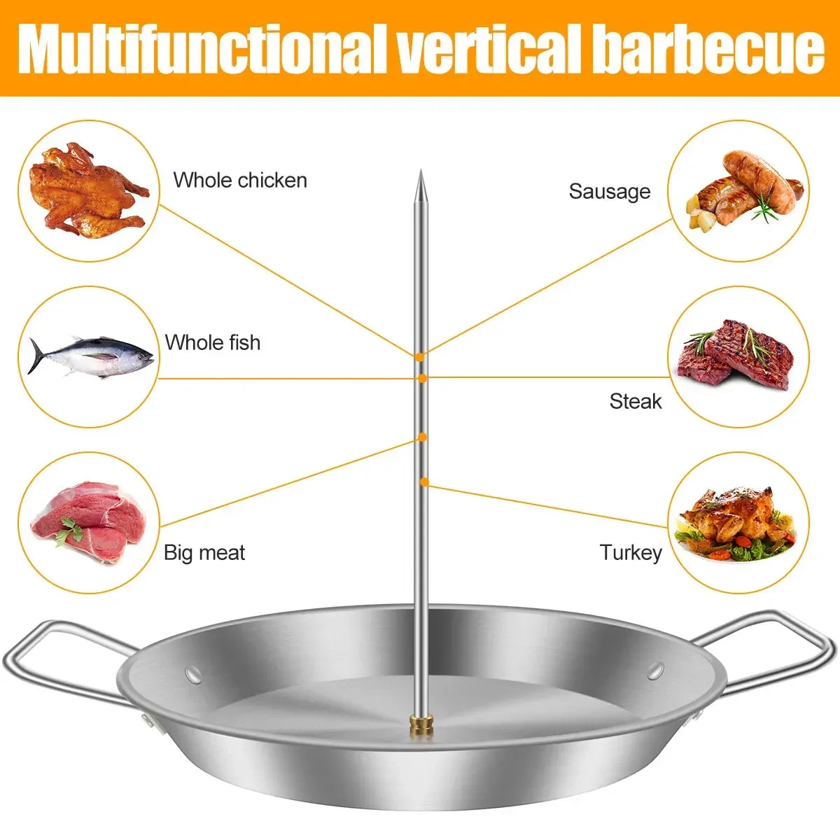 BBQ Vertical Meat Skewer Stainless Steel Roasting Meat Spit Skewers Brazilian Spikes Barbecue Grilling Rack Kitchen Accessories