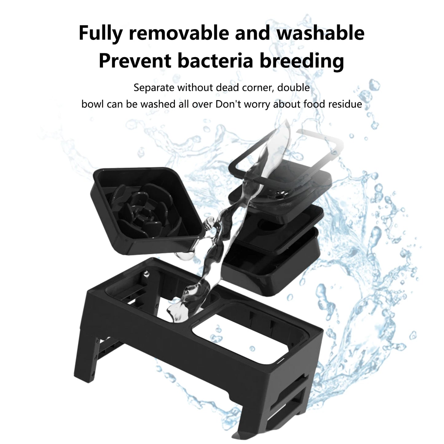 3 In 1 Pet Dog Stainless Steel Slow Feed Drinking Water Bowls Adjustable Height Large Pet Cat Dog Bowl Black