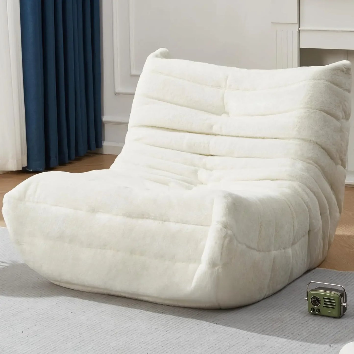 Giant Memory Foam Bean Bag Chair for Adults Big White Plush Faux Fur Sofa for Living Room Bedroom Dorm and Office