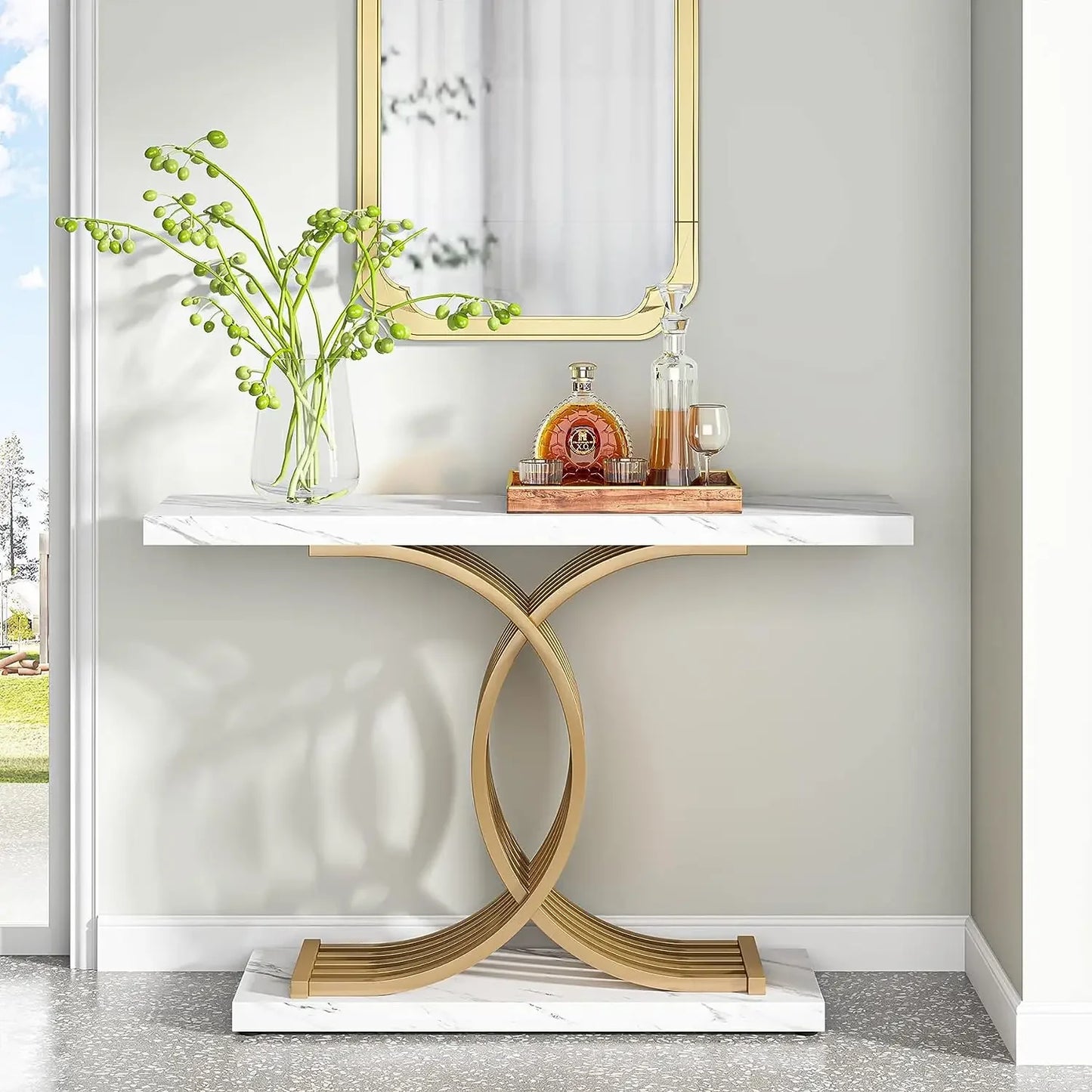 Tribesigns Gold Entryway Table 39 Inch Faux Marble Console