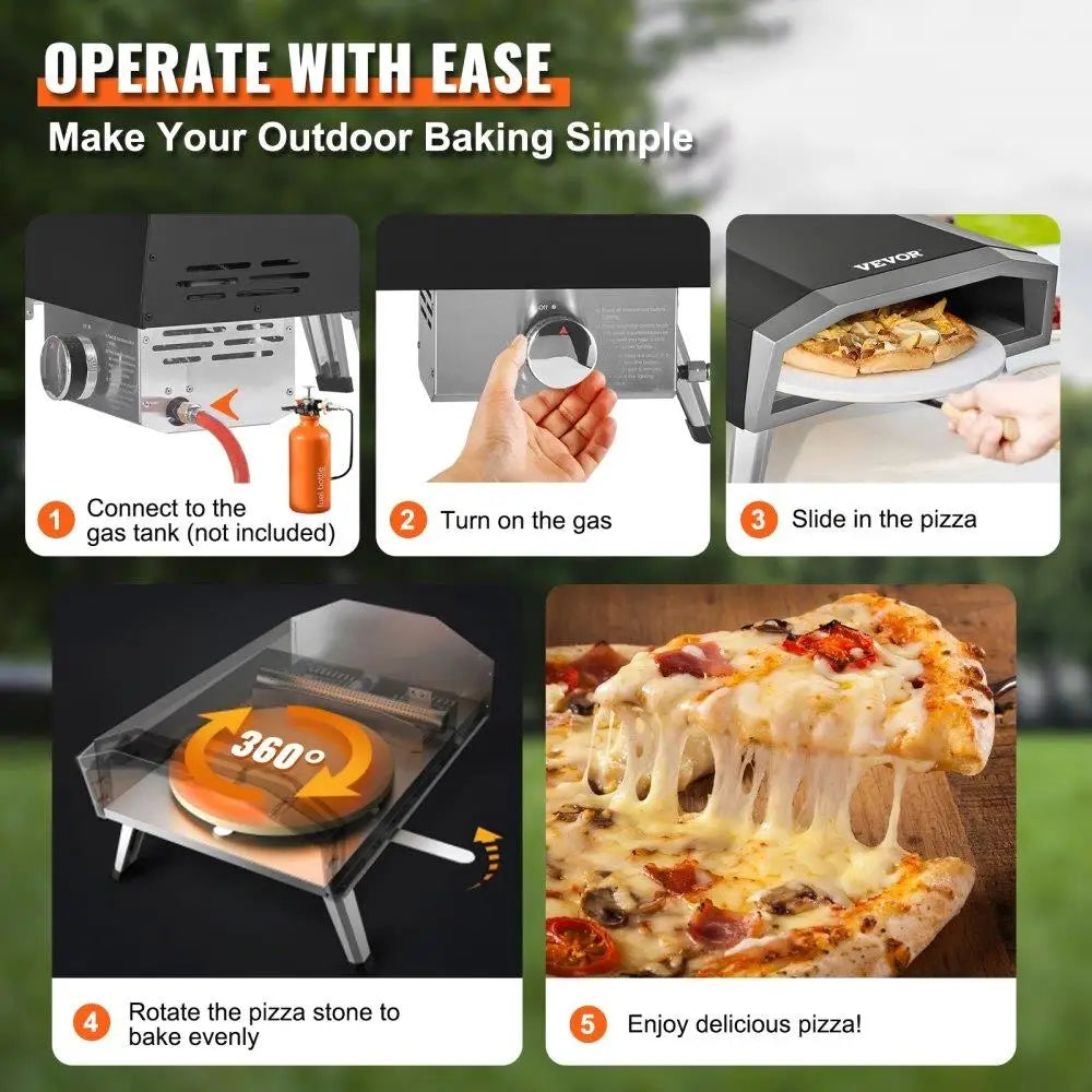 Outdoor 16 Inch Gas Pizza Oven Portable Stainless Steel 360 Rotating Stone Waterproof Cover Peel IR Thermometer Gas CSA