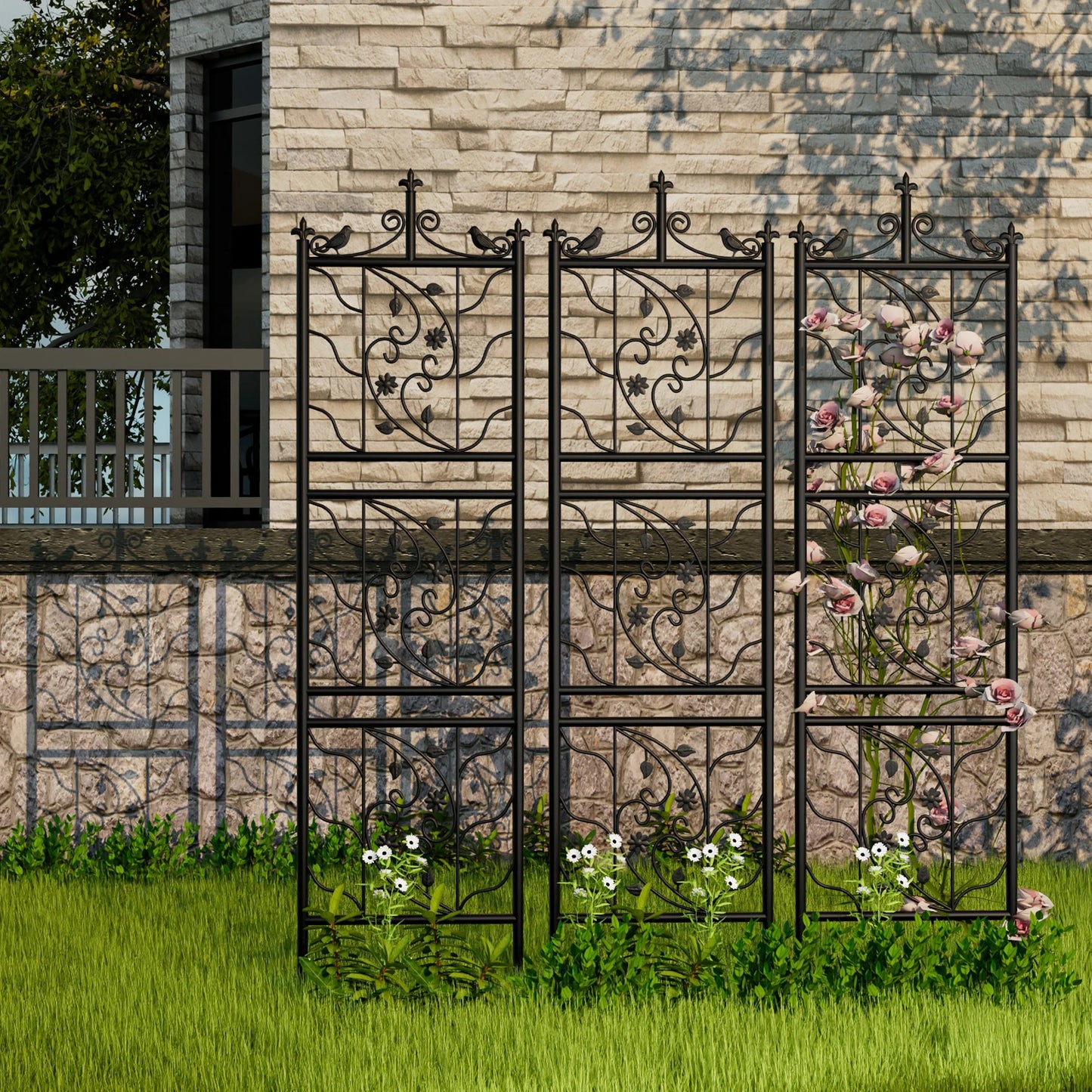71 Inch Garden Trellis Metal Fence Black Lattice Panel