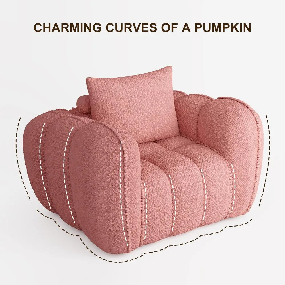 Pumpkin-Shaped Oversized Accent Chair, Upholstered Boneless Lounge Chair No Assembly, Morden Cloud Comfy Chair Wide Se