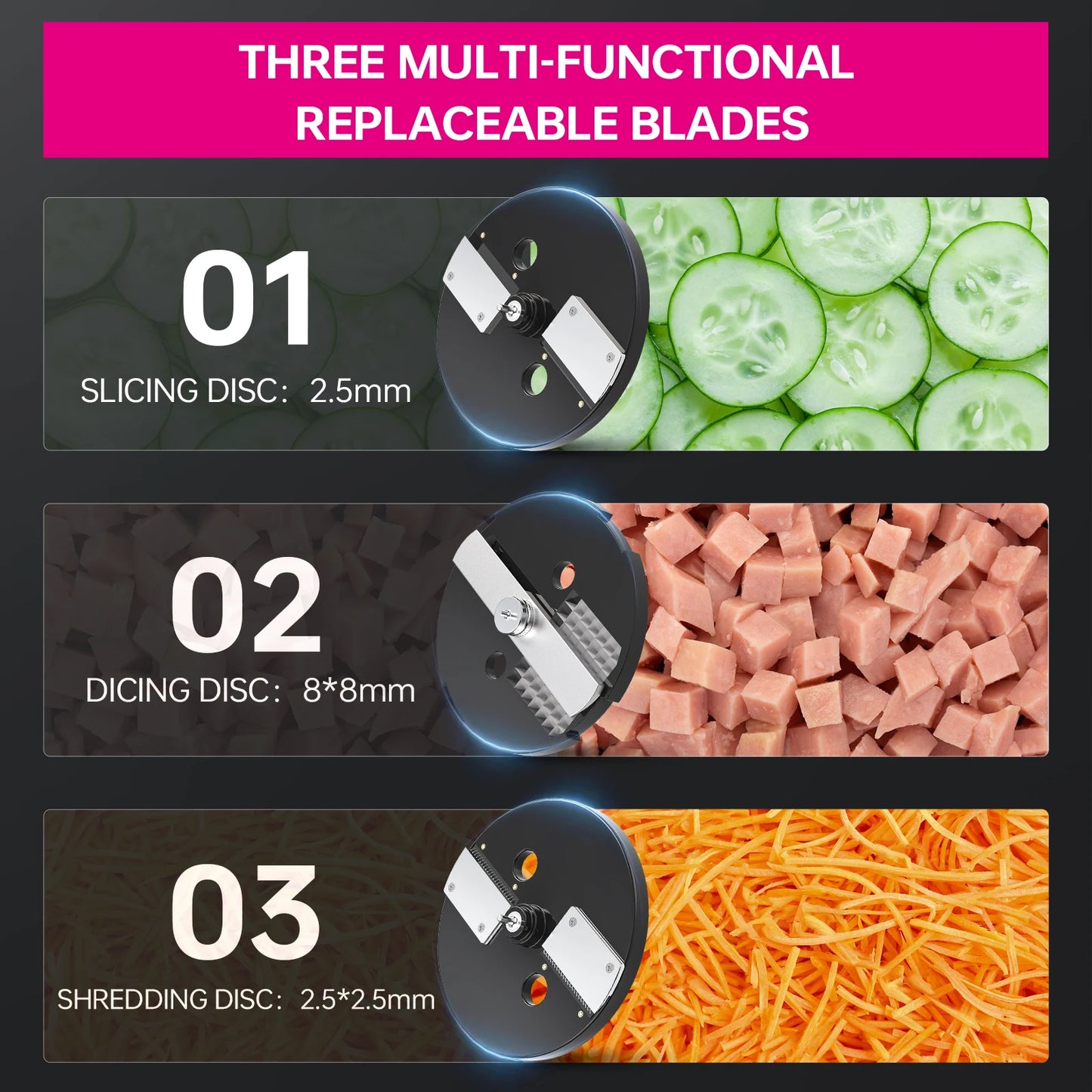 Lecon Chef 3 in 1 Electric Food Processor Vegetable Dicer