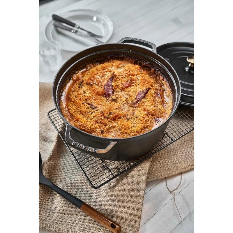 Staub Cast Iron Dutch Oven 7 Qt Round Cocotte Black Matte