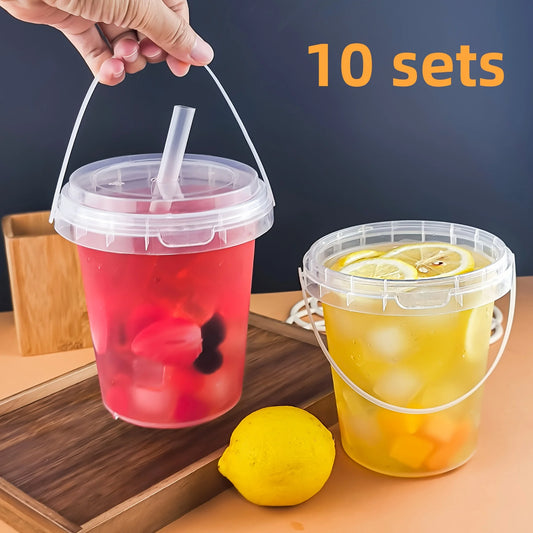 10 Pack 33.81 Ounce Large Plastic Cups with Lids and Straws Reusable BPA Free Beverage Tumblers for Iced Drinks and Party Ice Buckets