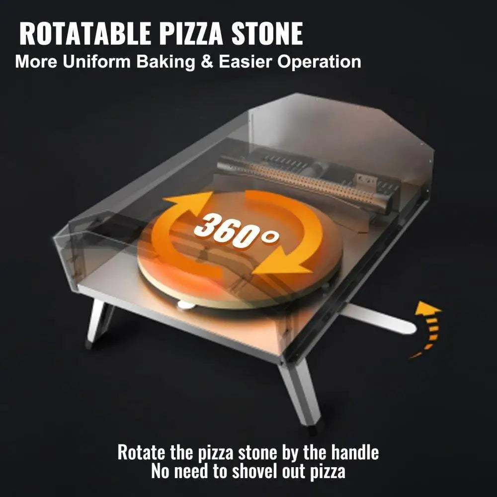 Outdoor 16 Inch Gas Pizza Oven Portable Stainless Steel 360 Rotating Stone Waterproof Cover Peel IR Thermometer Gas CSA