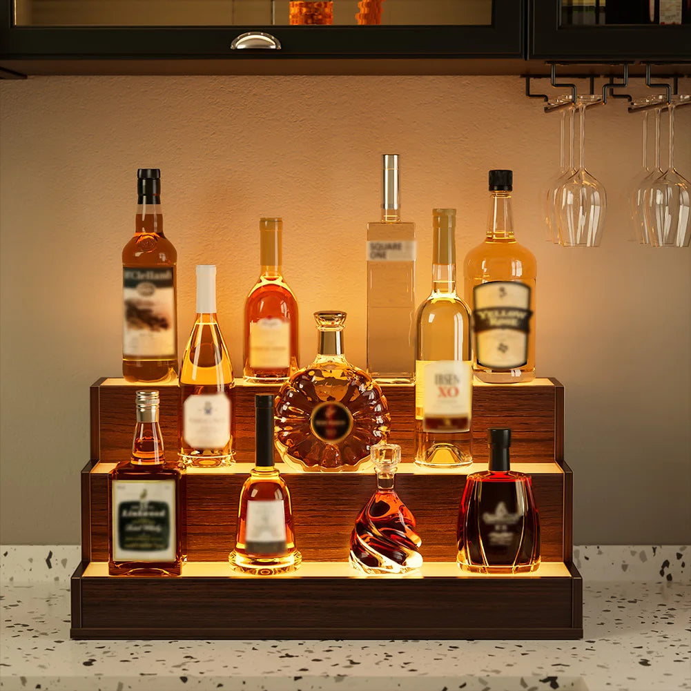 LED Lighted Liquor Shelves Wooden Bottle Display Shelf with App Remote Control for Home Bar Pub Restaurant Party Supplies 20 Inch