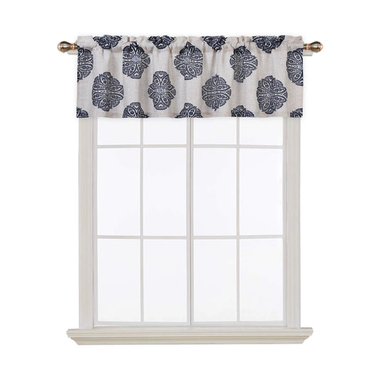 Medallion Printed Rod Pocket Light Filtering Window Curtain Valance for Bathroom Kitchen 52 Inch by 15 Inch