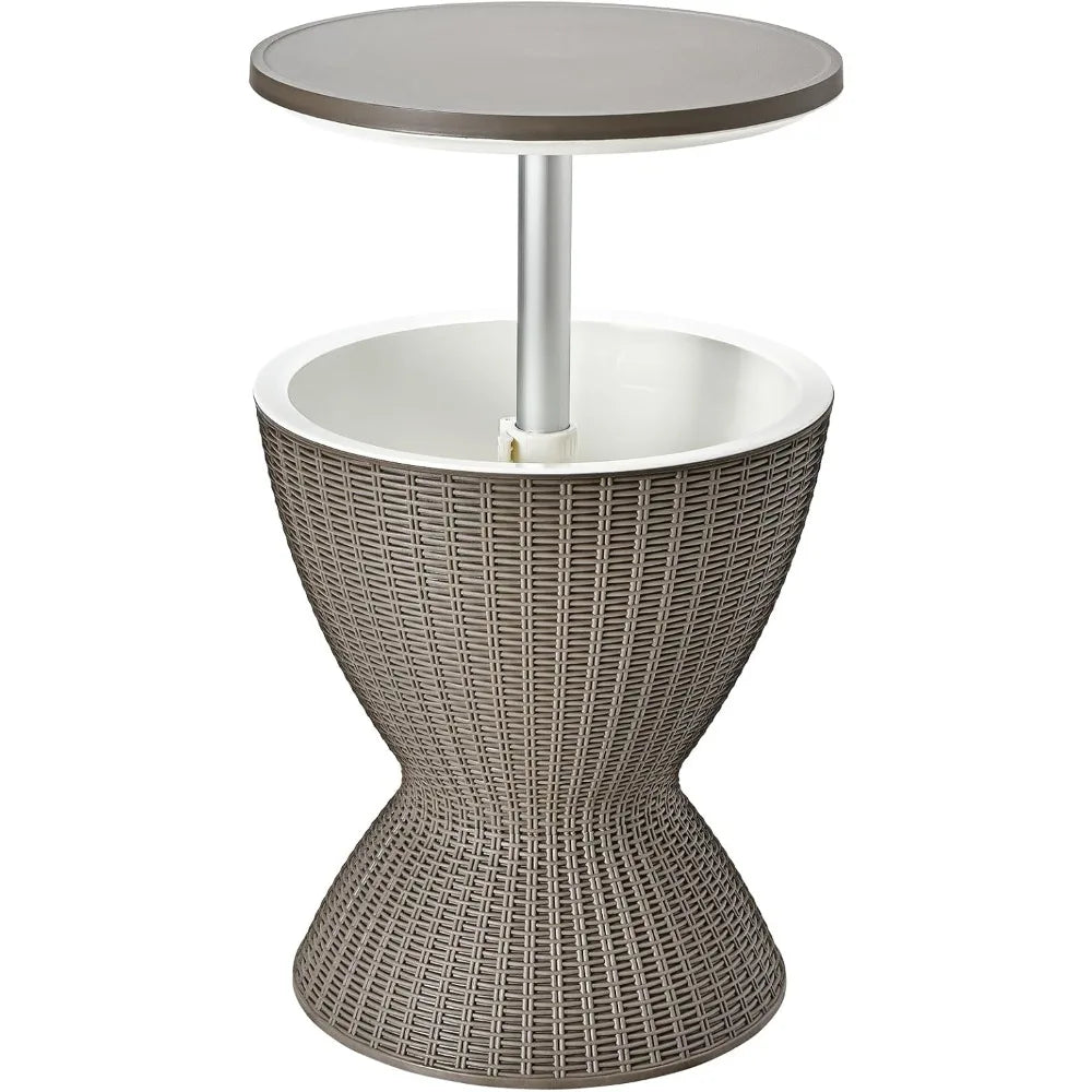 Outdoor Cool Bar Table 8 Gallon Beer and Wine Cooler Height Adjustable Rattan Style Cocktail Patio Bar Tables