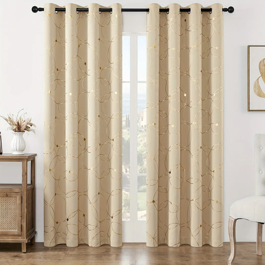 2 Pcs Golden Wave Circle Blackout Curtains With Grommet Top
