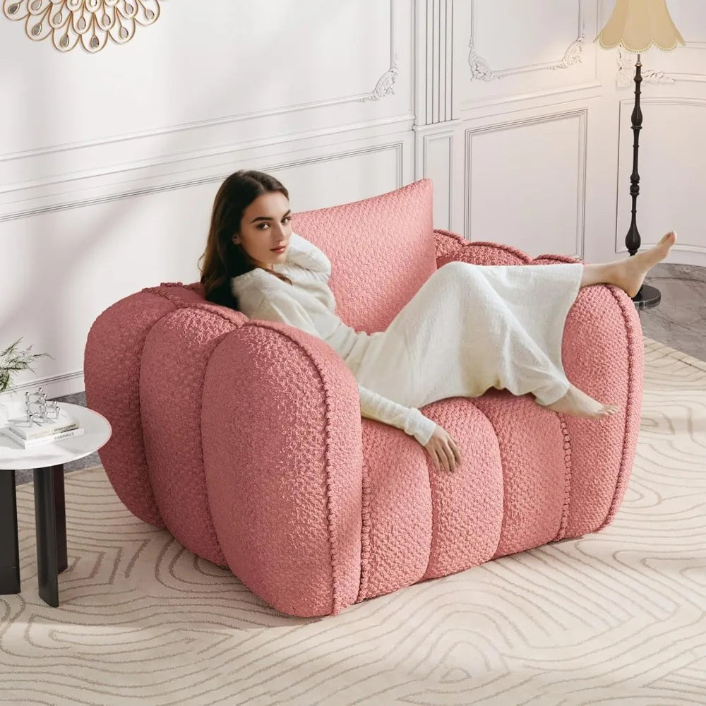 Pumpkin-Shaped Oversized Accent Chair, Upholstered Boneless Lounge Chair No Assembly, Morden Cloud Comfy Chair Wide Se