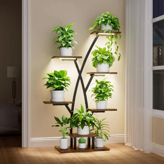 Plant Stand With Grow Lights 7 Tiered Corner Shelf For Multiple Plants Flower Holder Display Rack For Indoor Home Patio Balcony Black