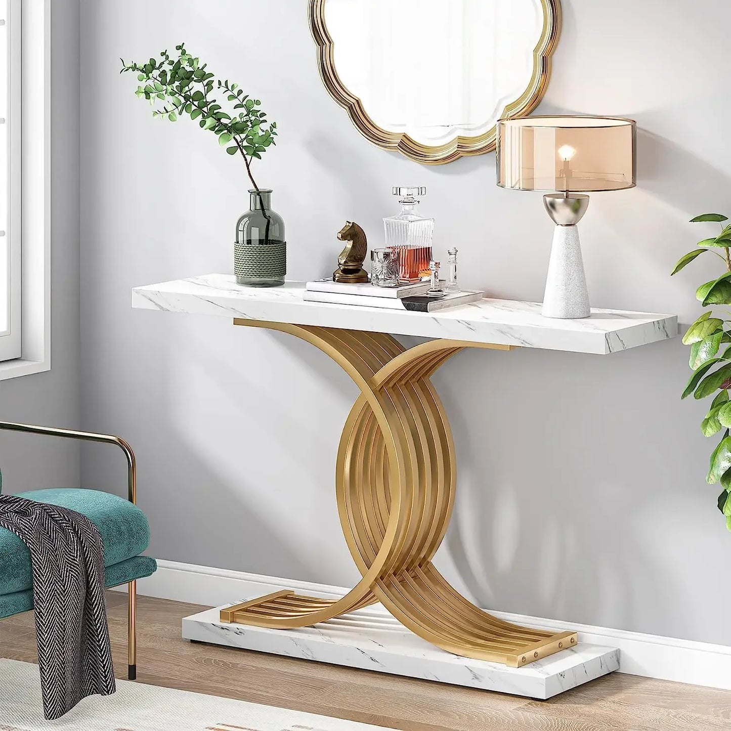 Tribesigns Gold Entryway Table 39 Inch Faux Marble Console