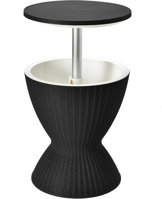 Outdoor Cool Bar Table 8 Gallon Beer and Wine Cooler Height Adjustable Rattan Style Cocktail Patio Bar Tables