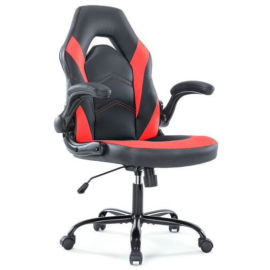 JHK Ergonomic Office Computer Gaming Desk Chair Adjustable PU Leather Racing Chair with Flip-Up Armrest Red