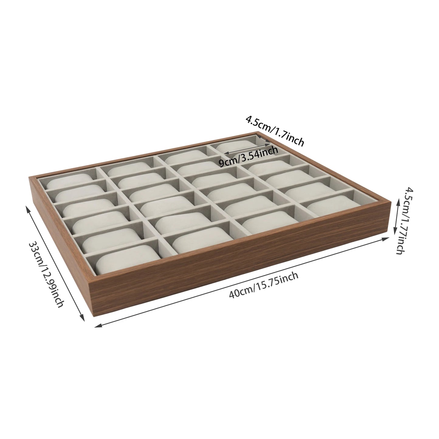 24 Compartment Watch Organizer Box with Walnut Grain Finish and Soft Lining for Home Bedroom Storage