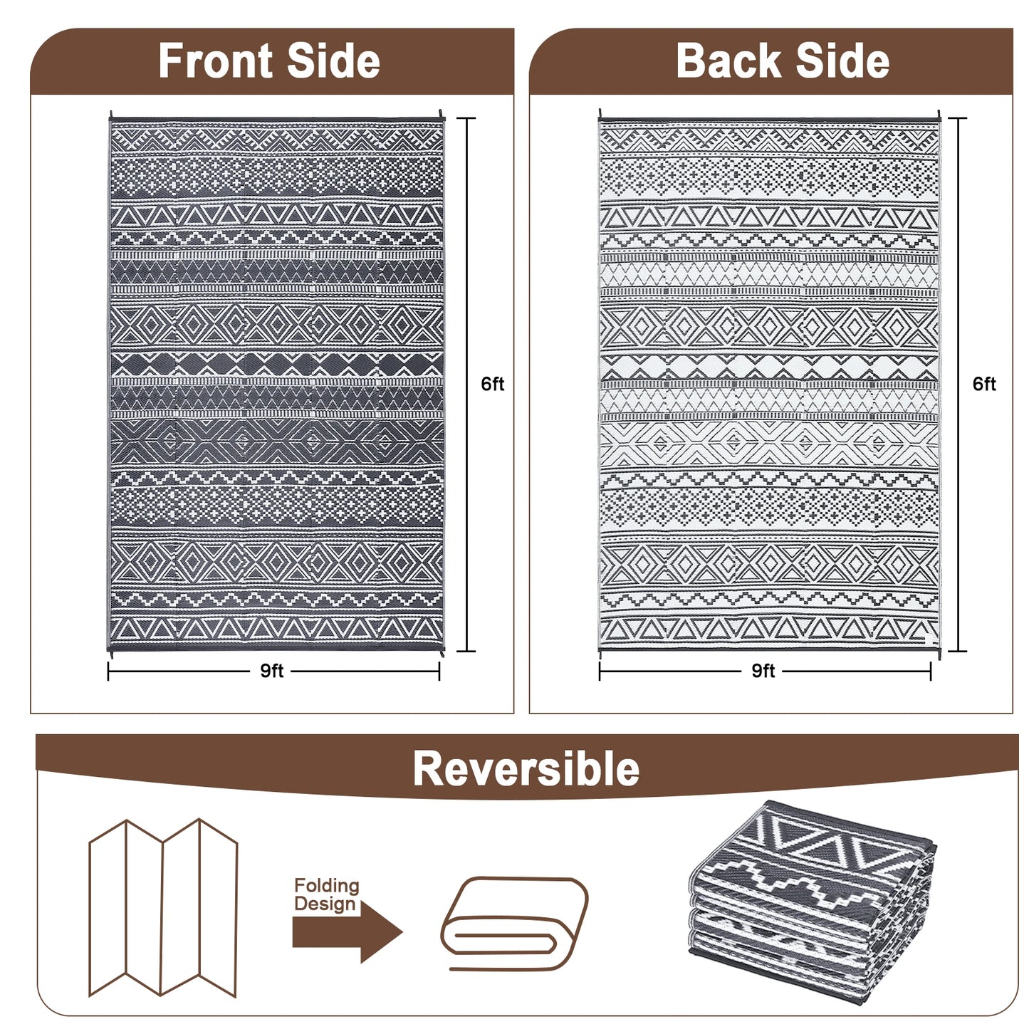 Outdoor Rug 5x8 Waterproof Reversible Patio Rug For Camper