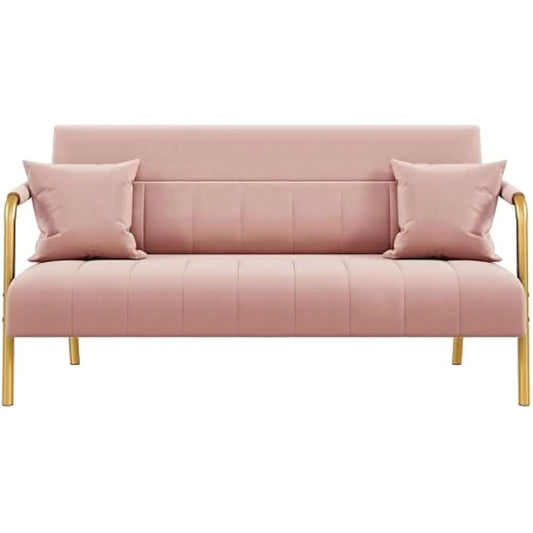 Lux Velvet Sofa With Gold Tone Metal Arms For Living Room