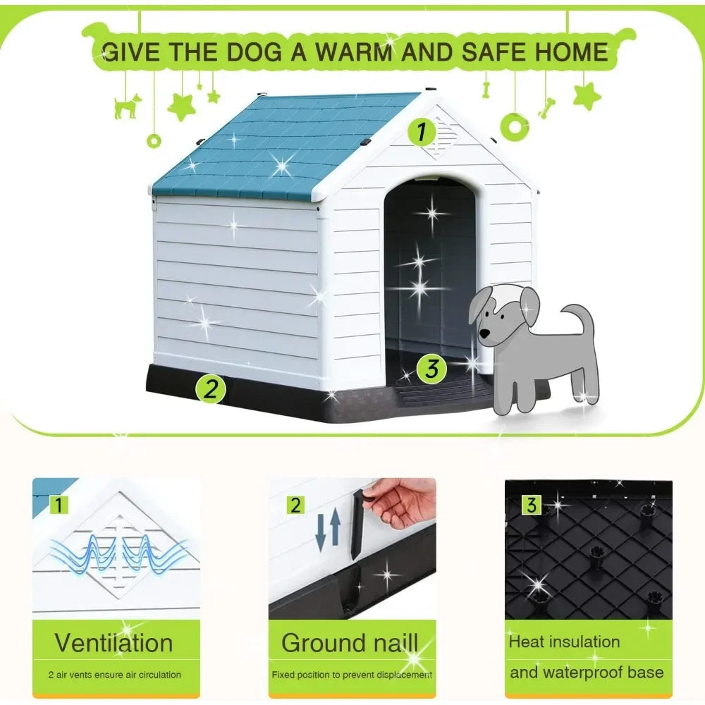 Extra Large Dog House 32 Inch Outdoor Dog Kennels Waterproof Pet Shelter Durable Plastic Puppy Shelter Kennel Dog Supplies