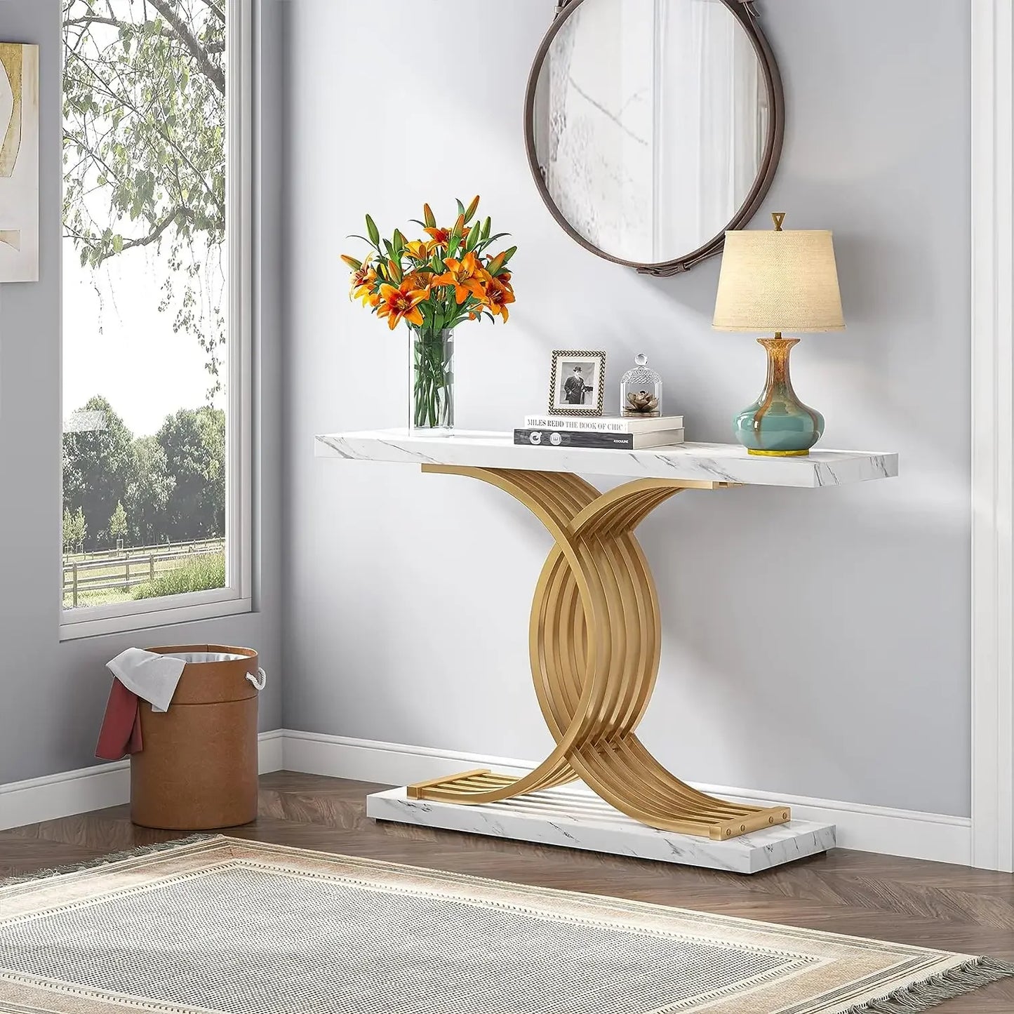 Tribesigns Gold Entryway Table 39 Inch Faux Marble Console