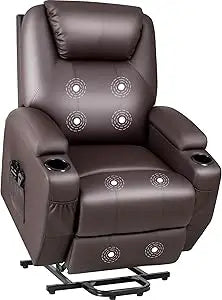 Power Lift Recliner Chair with Massage for Elderly PU Leather Modern Reclining Sofa Chair with Cup Holders and Remote Control