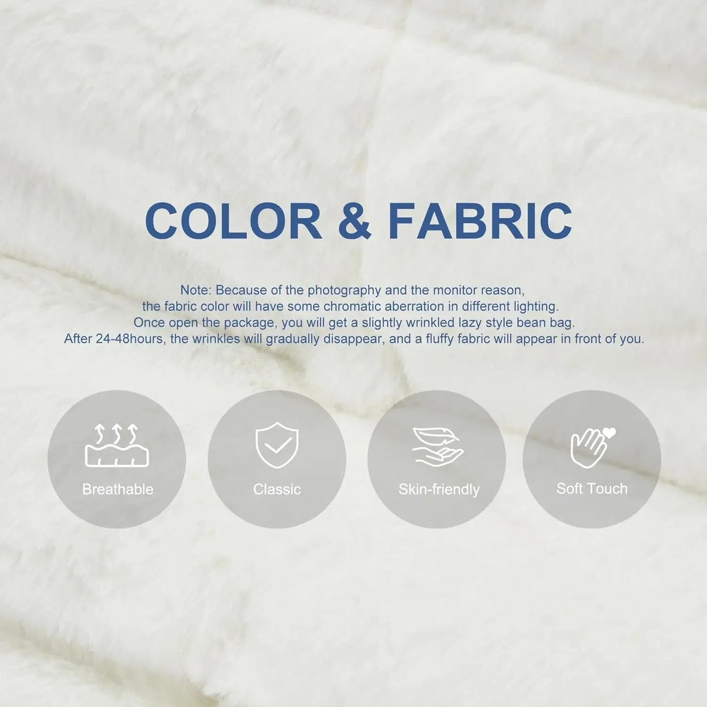 Giant Memory Foam Bean Bag Chair for Adults Big White Plush Faux Fur Sofa for Living Room Bedroom Dorm and Office